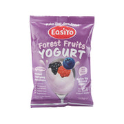 EASIYO forest fruits yogurt base pouch, purple front with berry and yogurt graphics, 225g