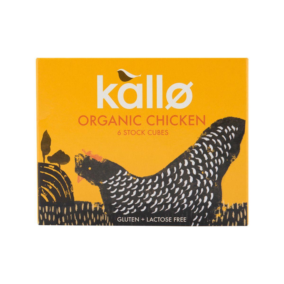 Orange KALLO organic chicken stock cubes box, 6 gluten- and lactose-free