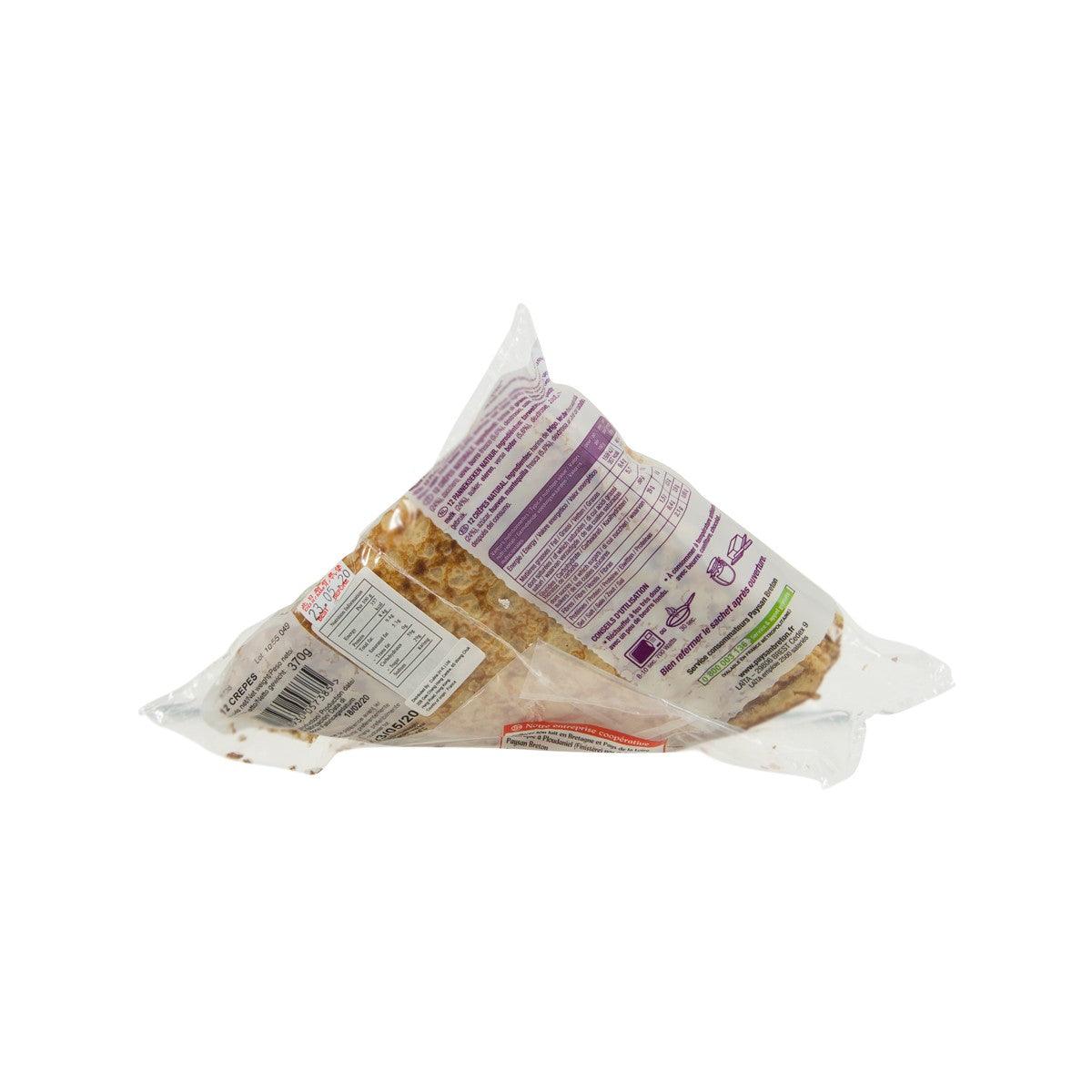 Pack of Breton crepes in clear bag with back label and barcode