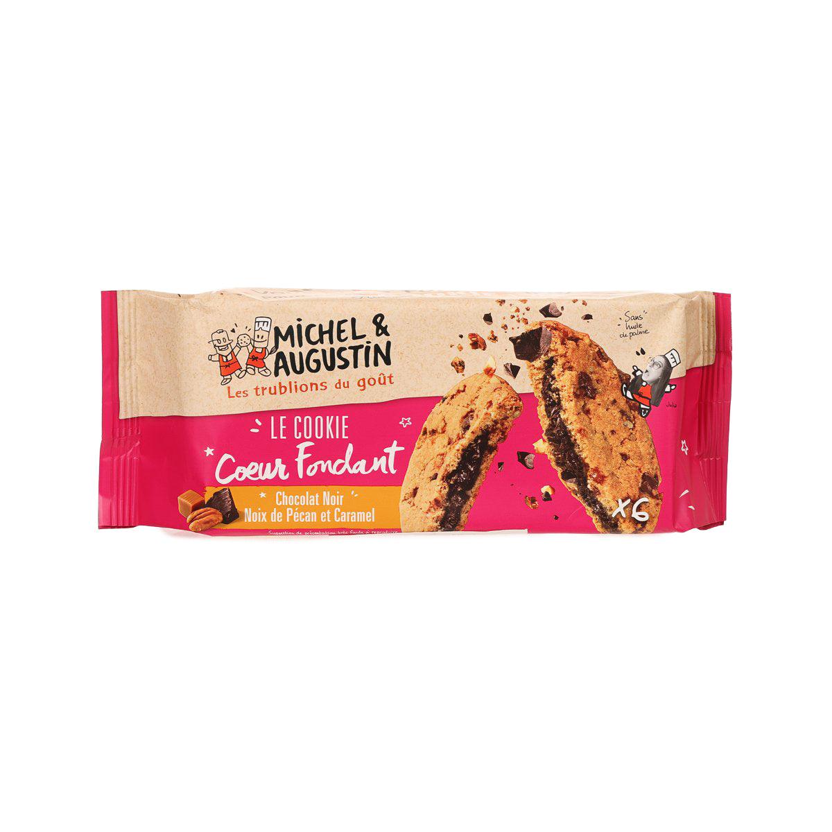 MICHEL & AUGUSTIN cookie bar, pecan chocolate chip caramel dark filling pouch, front view