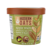 MODERN OATS apple walnut oatmeal cup with orange lid and green label