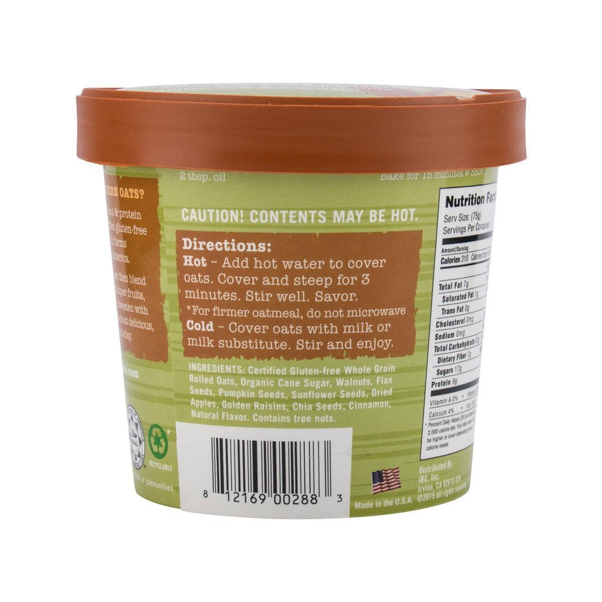 MODERN OATS apple walnut oatmeal cup back panel with directions and ingredients