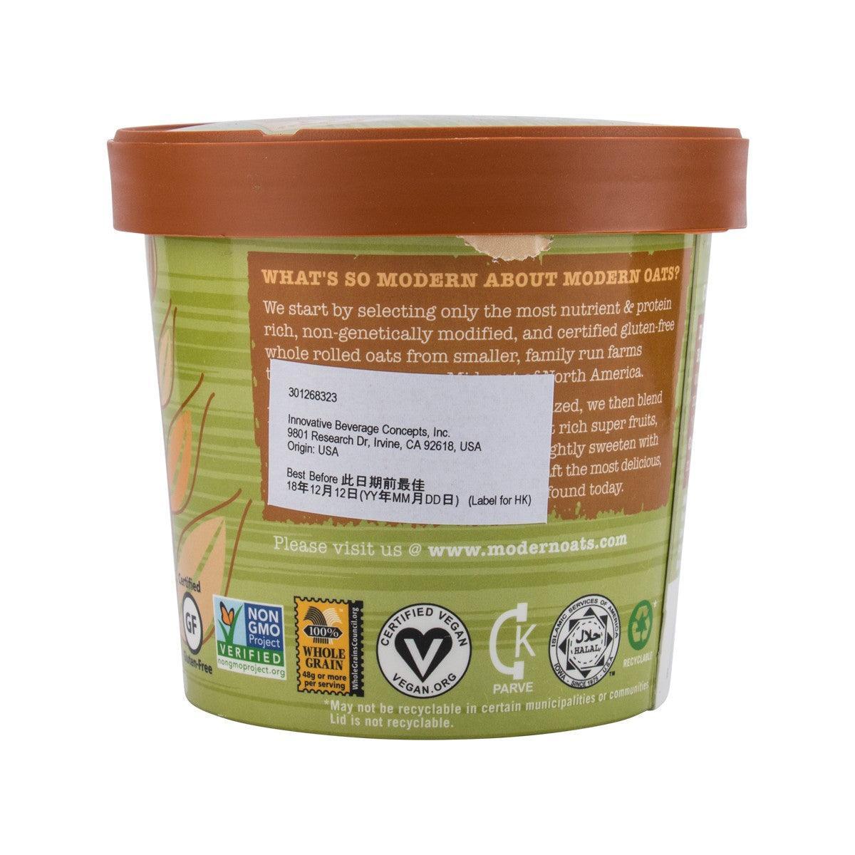 MODERN OATS apple walnut oatmeal cup back panel with product claim badges