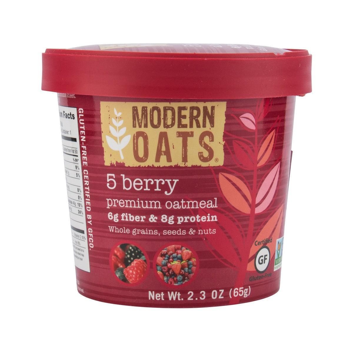 5 berry premium oatmeal cup with red lid, whole grains, seeds & nuts