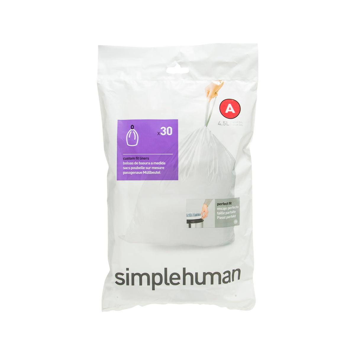 Simplehuman 4.5L trash bag, Code A, 30-pack, front with A label and logo