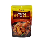 Chicken simmer sauce pouch, front view with red-brown sauce graphic
