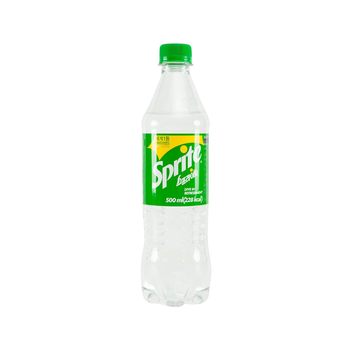 Sprite soda bottle, 500 mL, clear bottle with green cap and green label