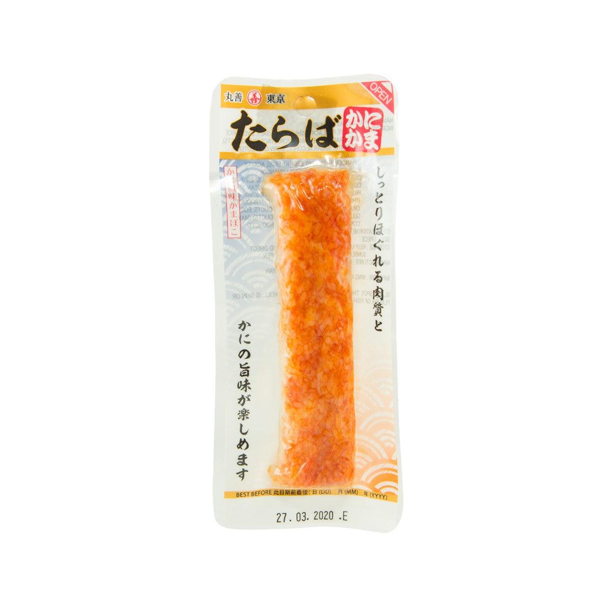 Crab-flavored fish roll snack pouch with orange roll visible