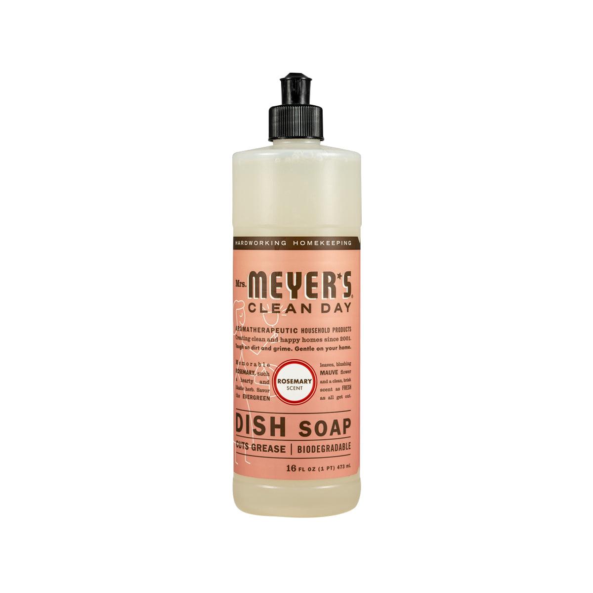 MRS. MEYERS dish soap liquid bottle with black pump, Rosemary scent, 16 fl oz
