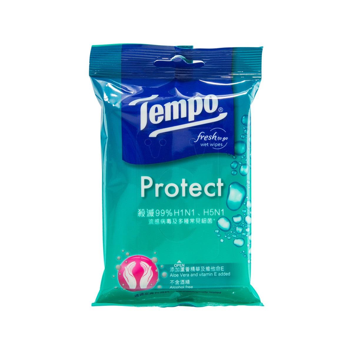 Tempo Protect disinfectant wet wipes pack, teal and blue front