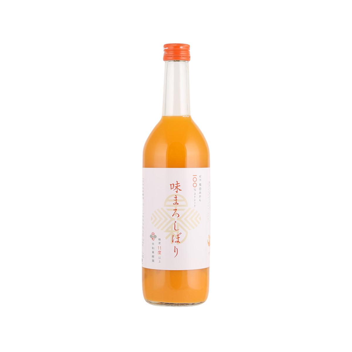 Mikan juice bottle with orange liquid and orange cap, 720 mL