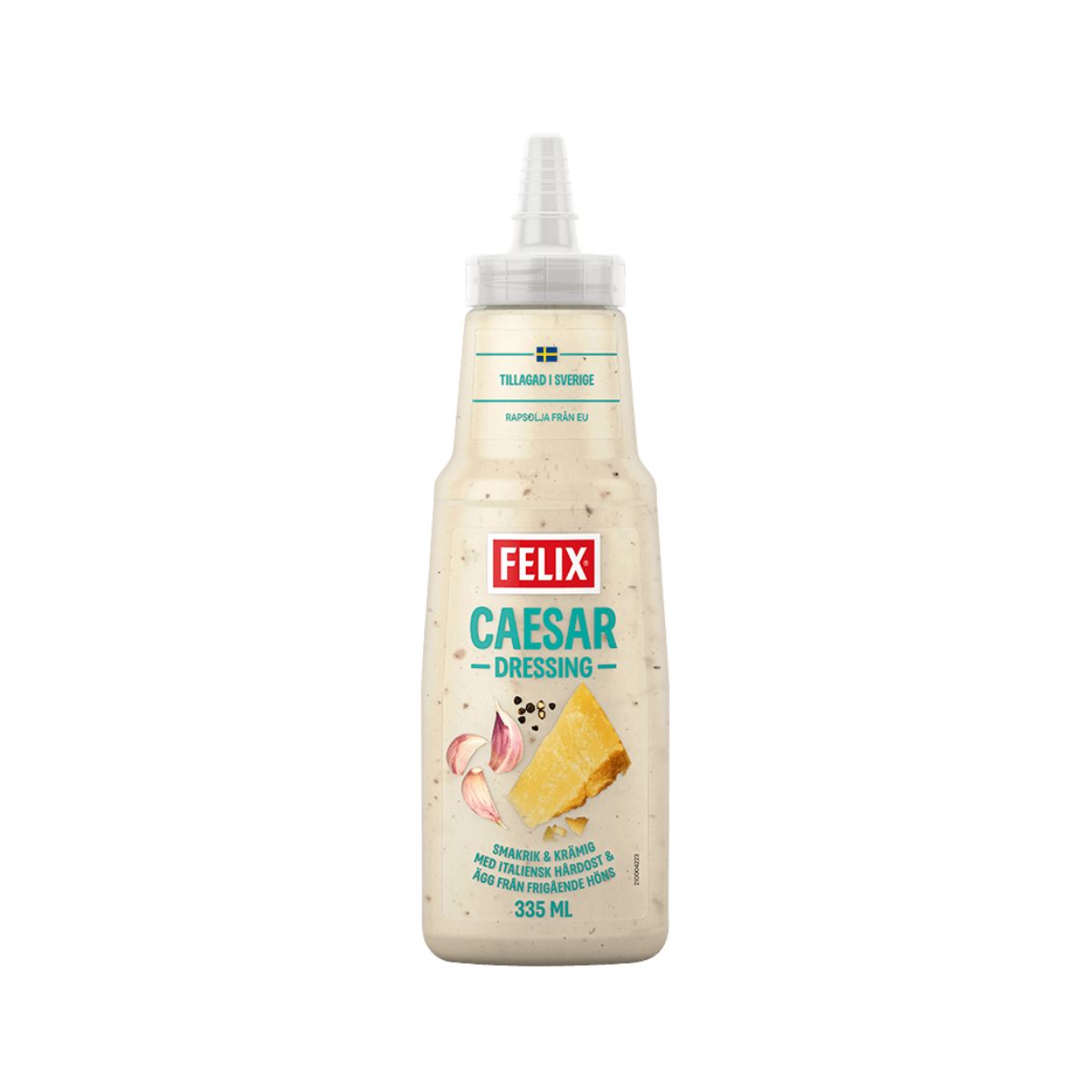 FELIX Caesar dressing squeeze bottle, 335 mL, creamy beige with label and nozzle