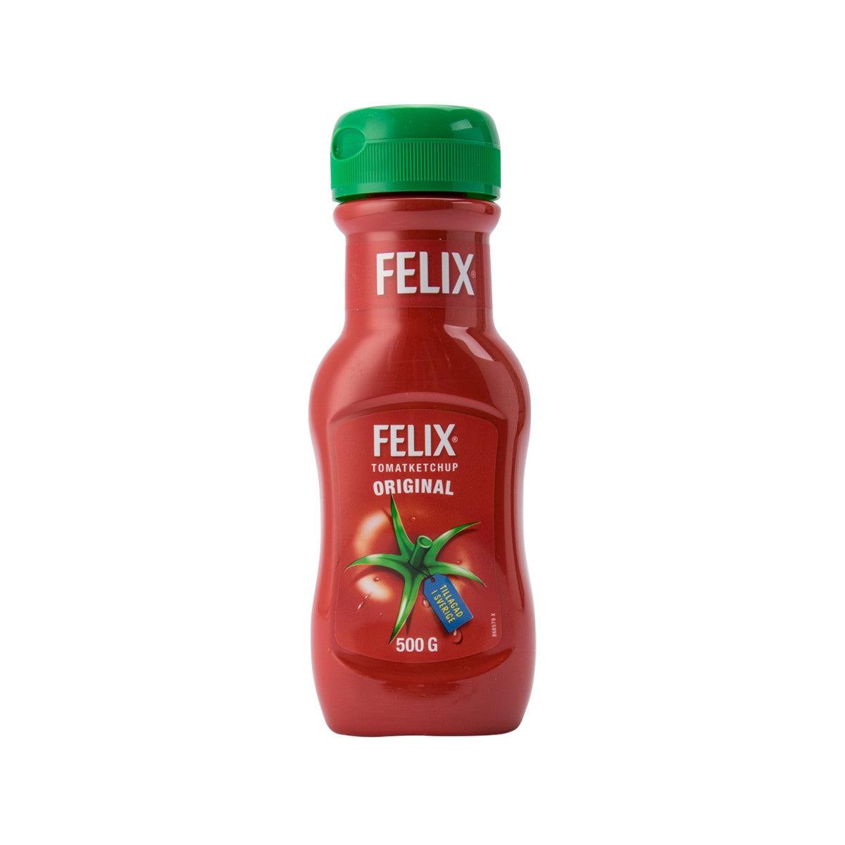 FELIX tomato ketchup original bottle, green cap, 500g front label