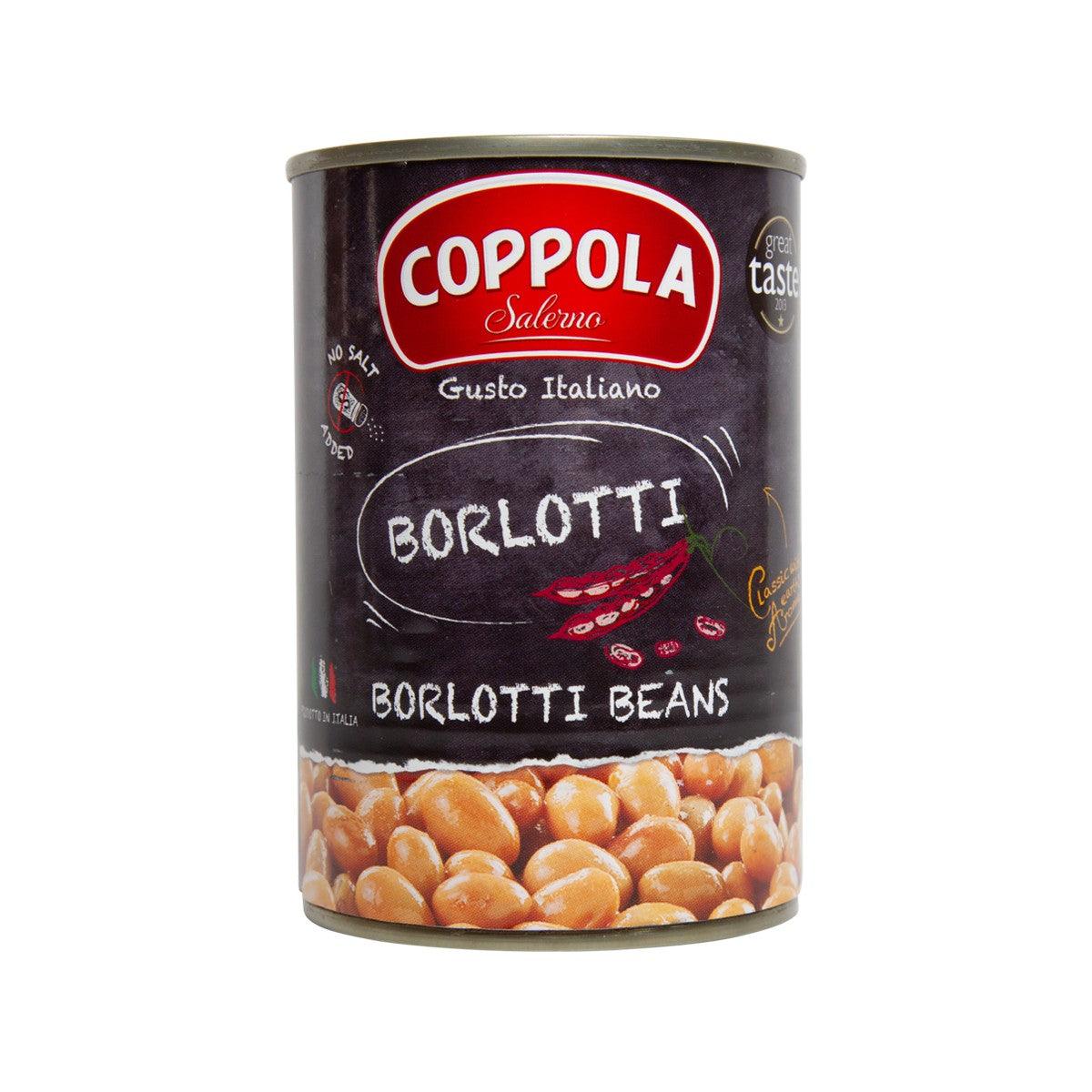 Canned borlotti beans with COPPOLA front label, 400 g