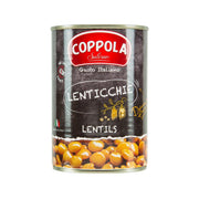 COPPOLA canned lentils in metal can with orange lentils visible through label