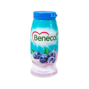 BENECOL blueberry yogurt drink bottle with blue cap, small 65 mL plastic container