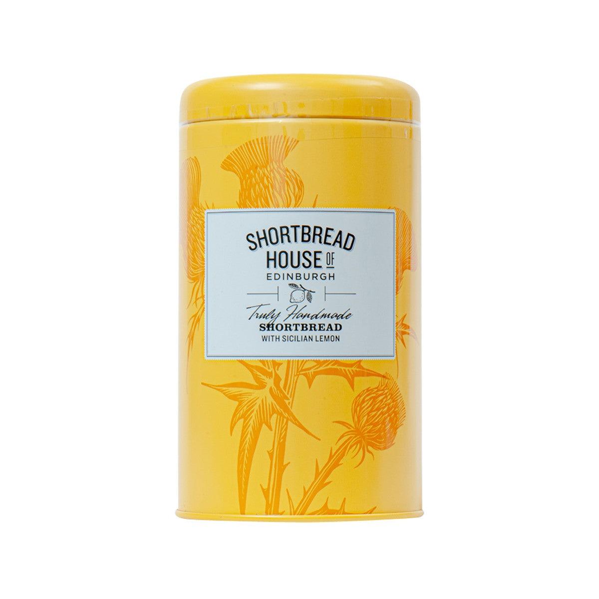 Shortbread House of Edinburgh lemon shortbread tin, yellow canister with front label