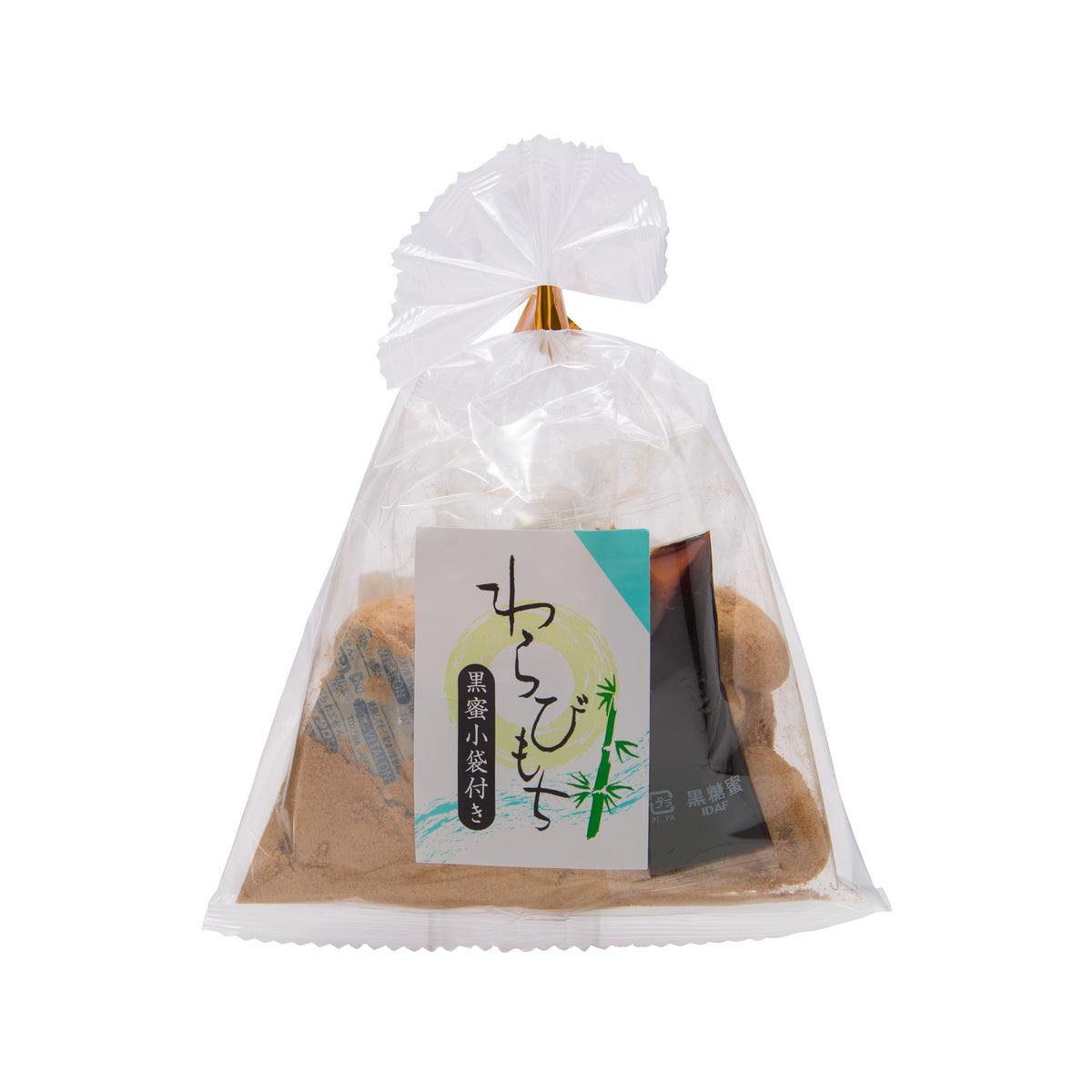 SEIKI warabimochi mochi snack in clear bag, brown pieces visible