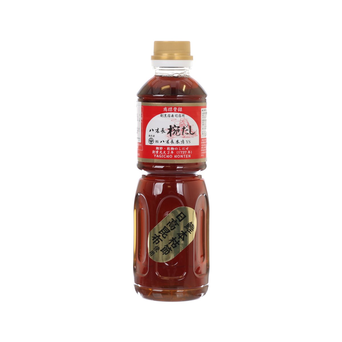 YAGICHOHONTEN wan dashi soup base bottle 500 mL, amber liquid, front label