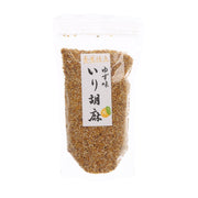 YAGICHOHONTEN roasted sesame yuzu seasoning pouch, 120g, front label over sesame seeds