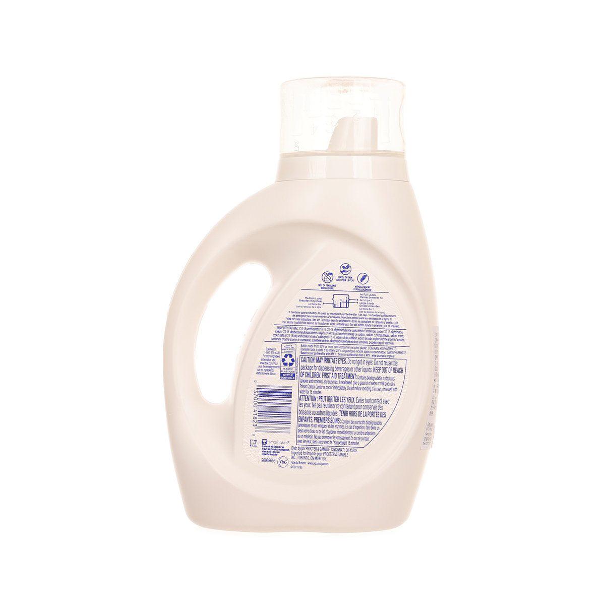 Tide Free & Gentle liquid laundry detergent bottle, back label details