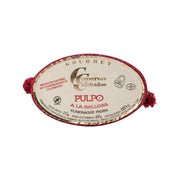 Canned seafood jar lid with round label and red tassels, Conservas de Cambados