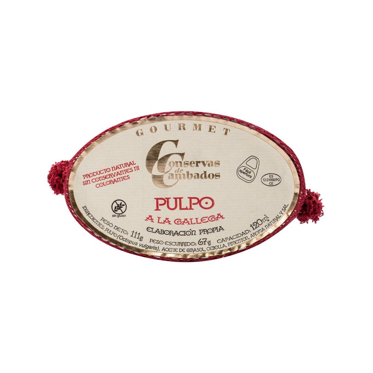 Canned seafood jar lid with round label and red tassels, Conservas de Cambados