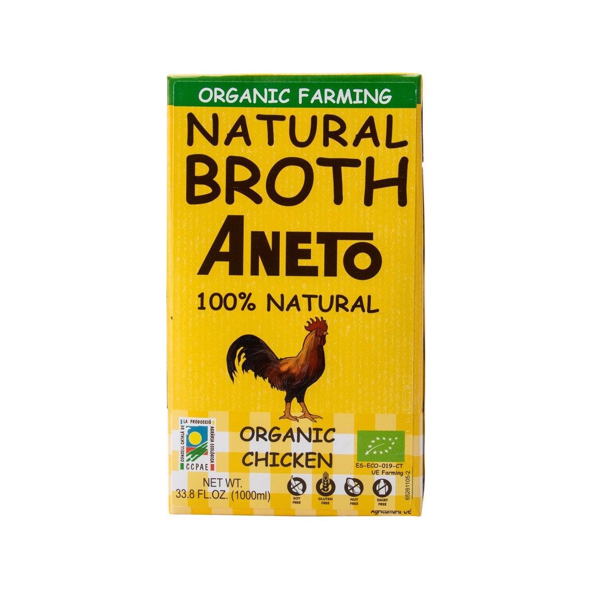 ANETO organic chicken broth carton, 1000 mL, natural farming label