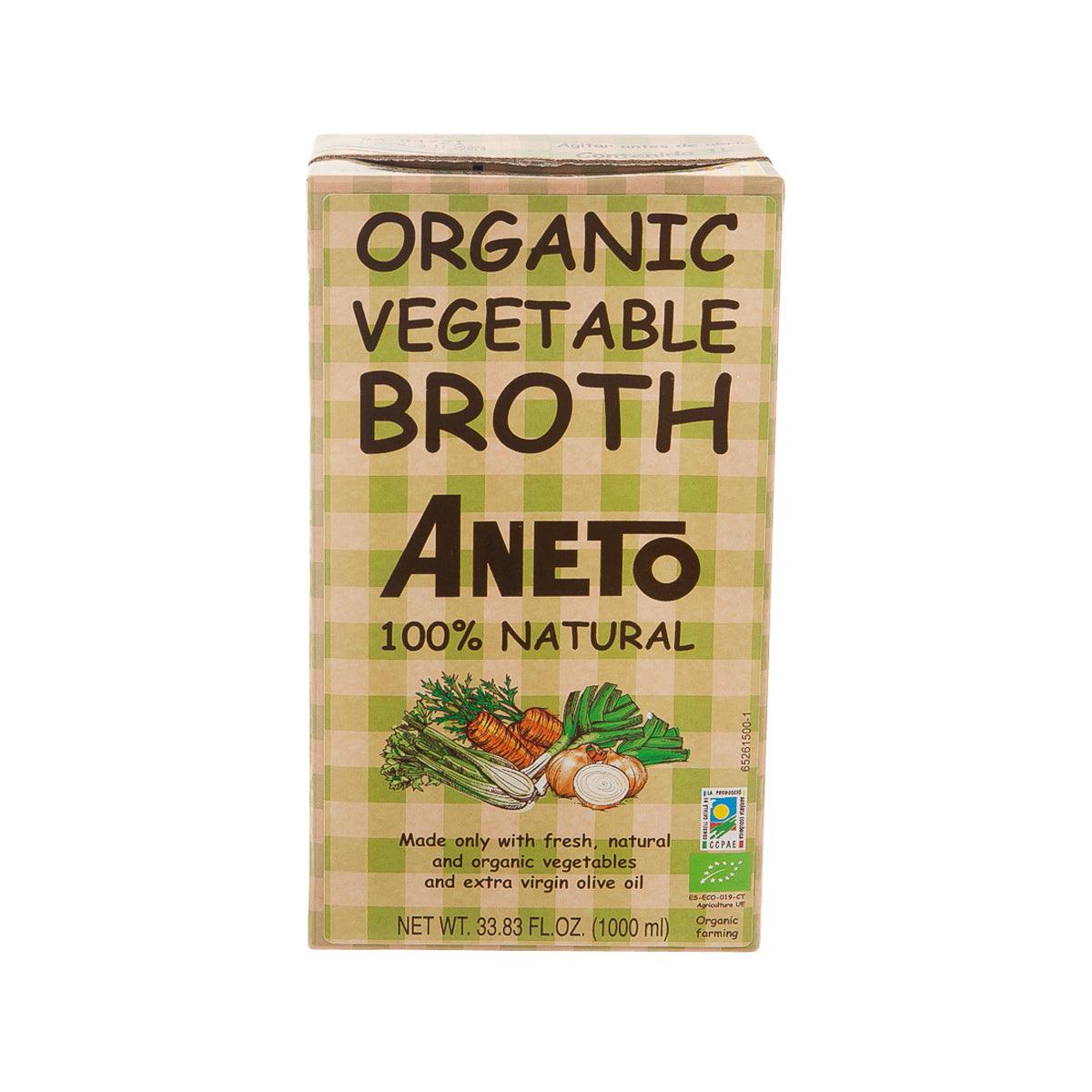 ANETO Organic vegetable broth carton, 100% natural, 1L front label