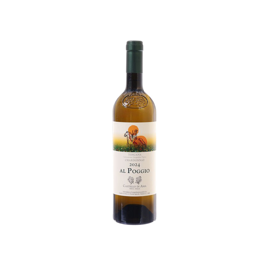Chardonnay wine bottle with green cap and front label