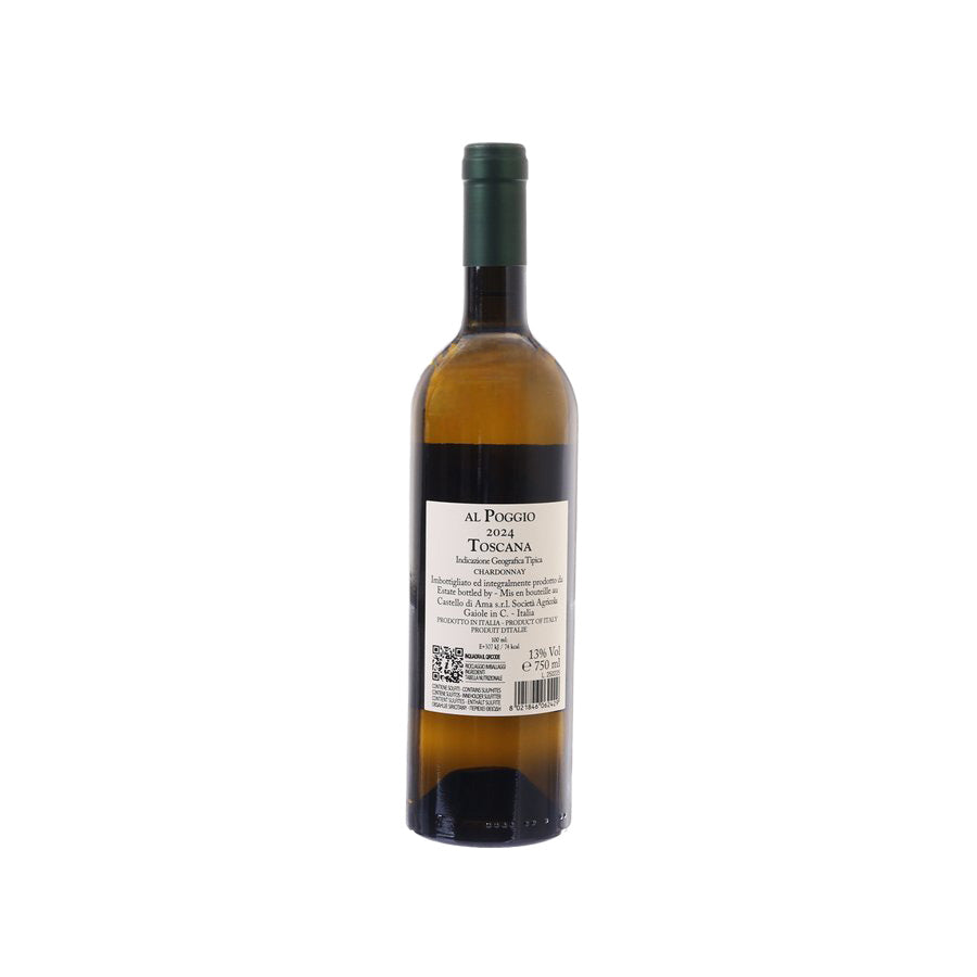 Chardonnay wine bottle with green cap and back label