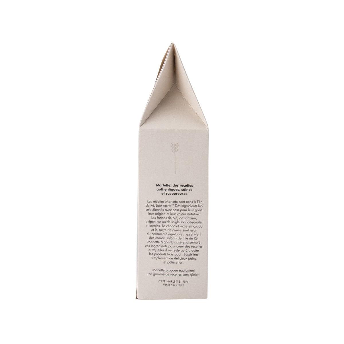 MARLETTE organic baking mix crepe box, beige carton, back view