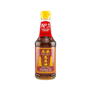 CHEE SENG sesame oil bottle, 320 mL, amber glass with yellow cap
