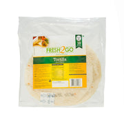 FRESH2GO tortilla flatbread in plastic bag with front label