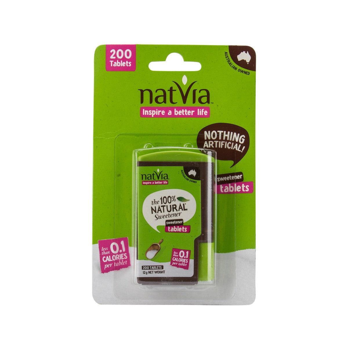 NATVIA organic stevia sweetener tablets package, 200 tablets