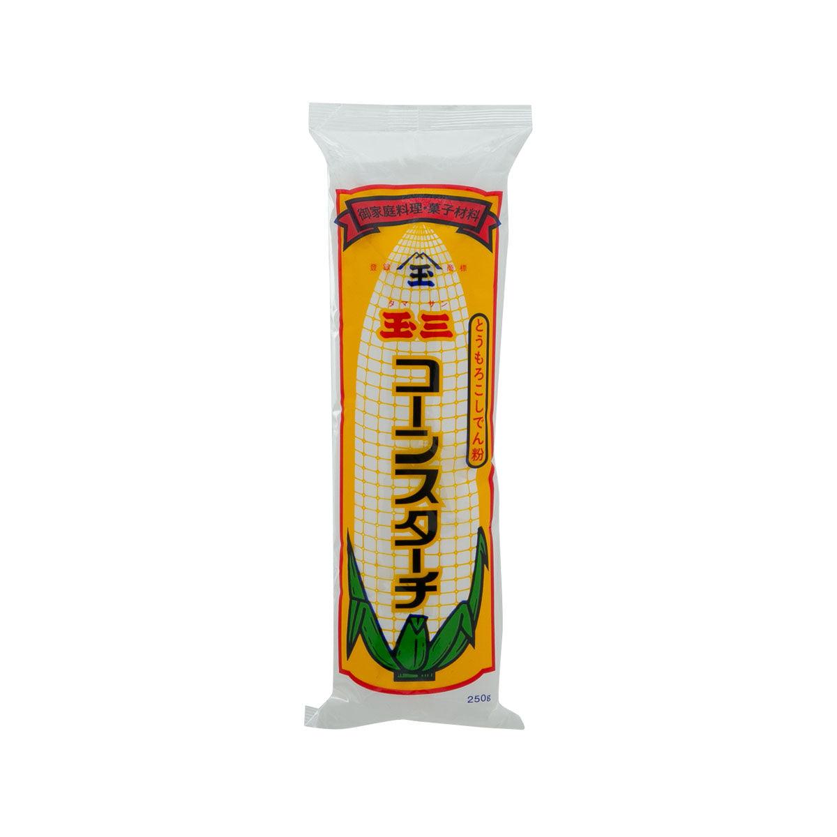 Corn starch pouch with front label in yellow and green, 250g