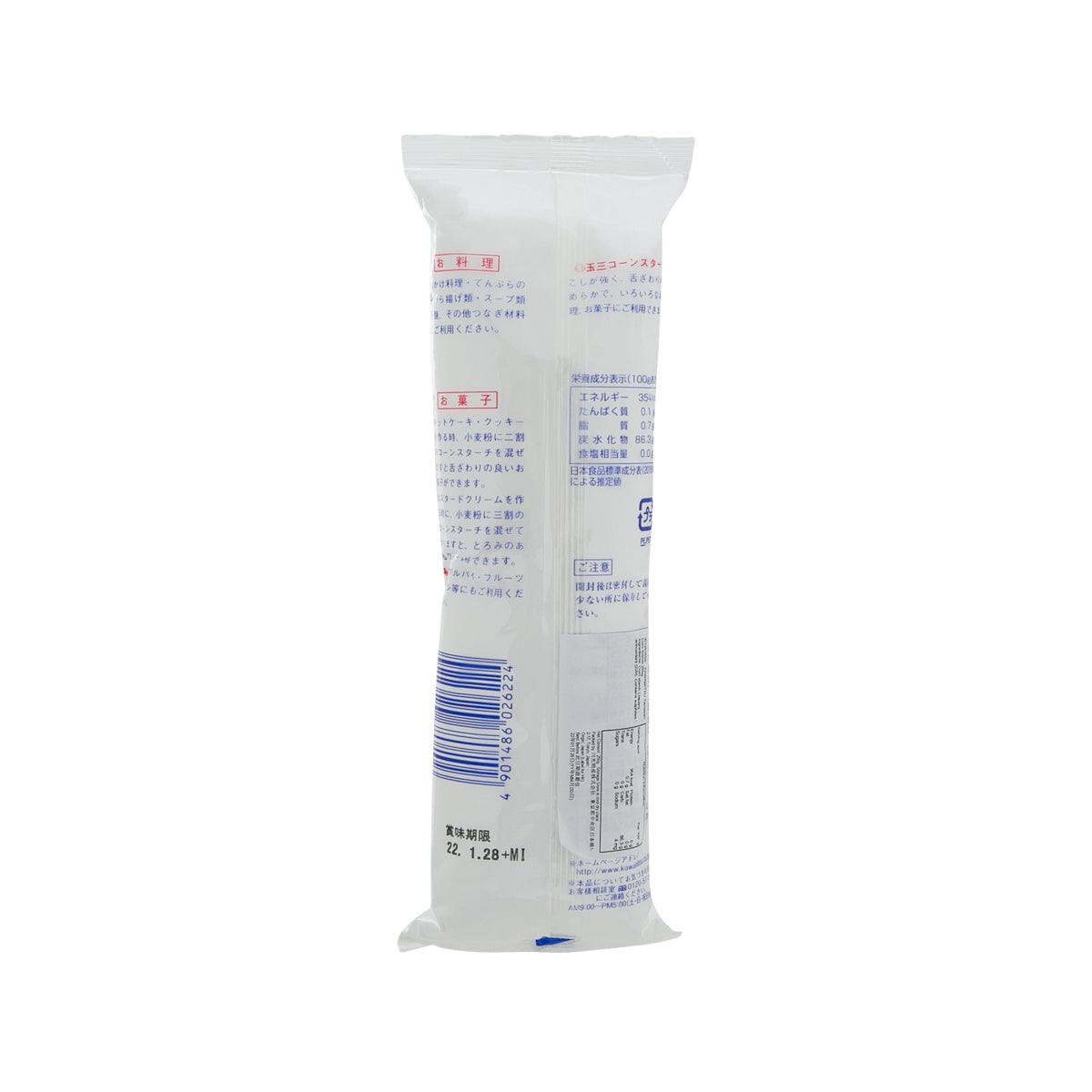 Corn starch pouch with back label, barcode, and blue nutrition panel, 250g