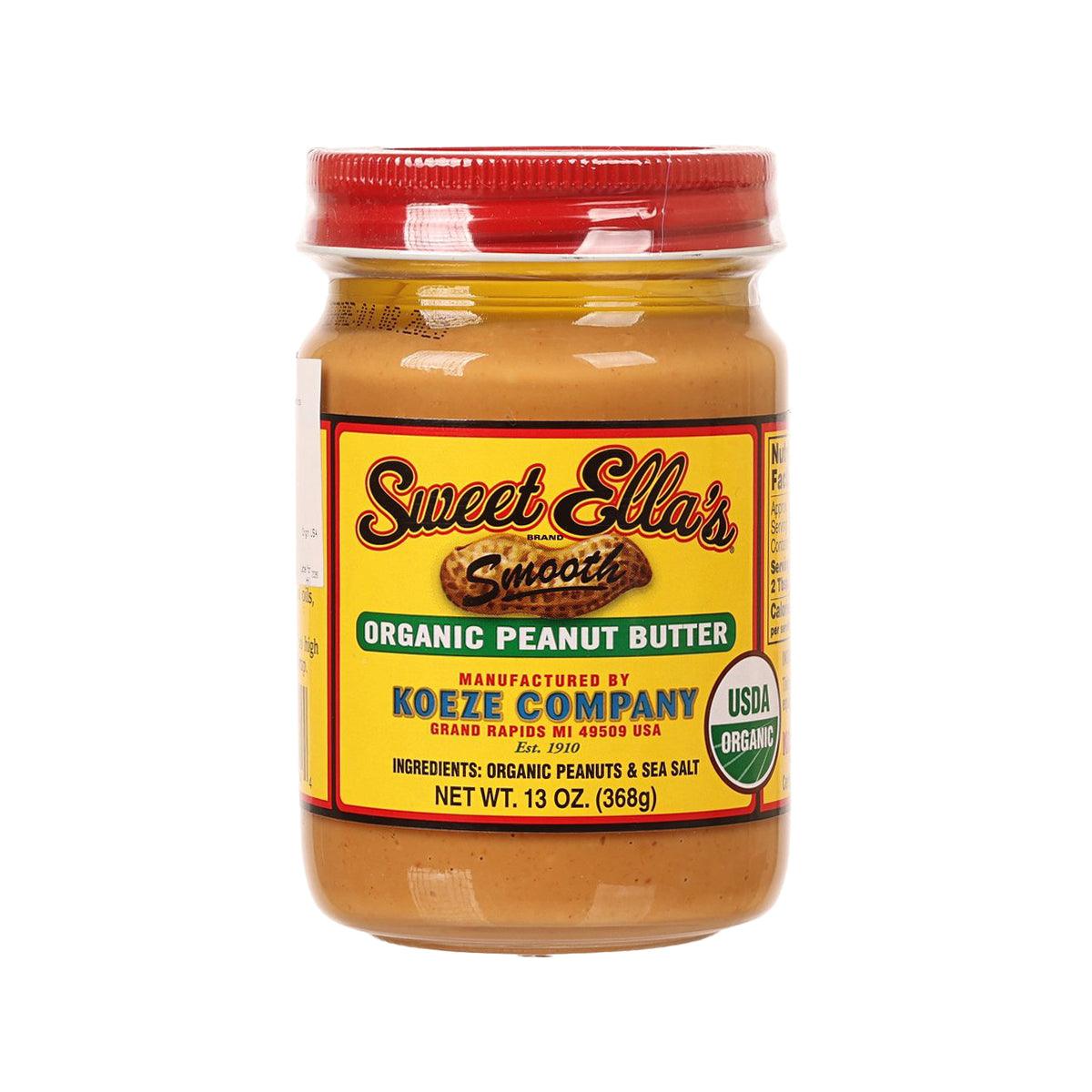 SWEET ELLA'S organic peanut butter jar with smooth peanut spread, 368g