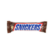 SNICKERS milk chocolate bar in brown wrapper with blue-red SNICKERS logo