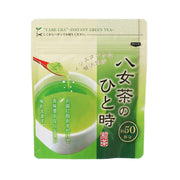 HOSHINO instant green tea powder pouch, 35g, front with green-tea swirl graphic.