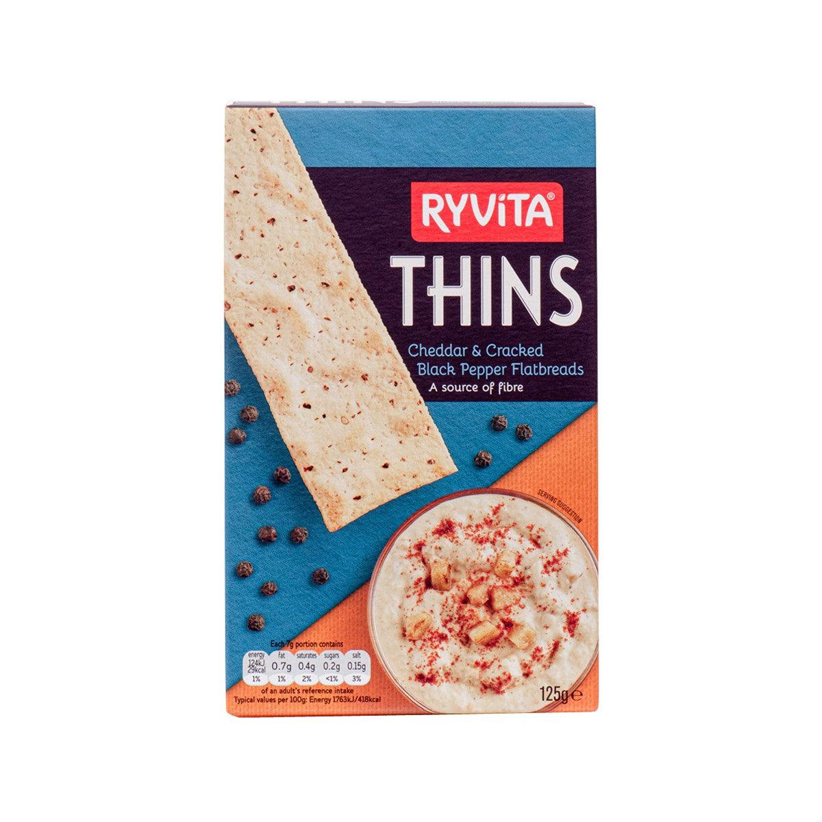 RYVITA Thins cheddar & cracked black pepper flatbreads 125g package