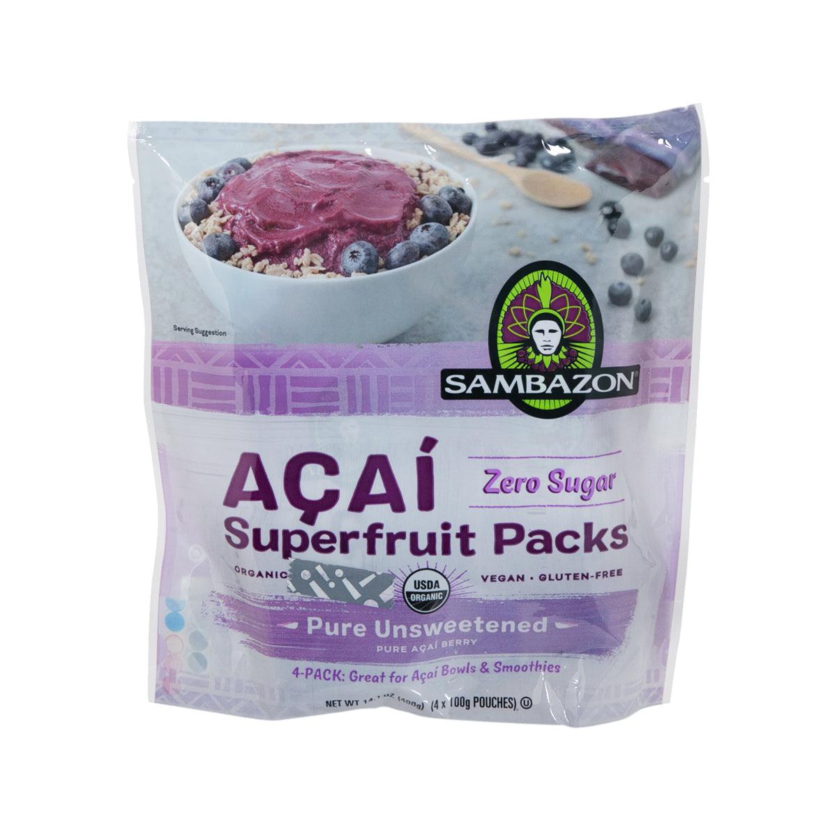 SAMBAZON acai superfruit pack, pure unsweetened, 4 x 100g, zero sugar pouch