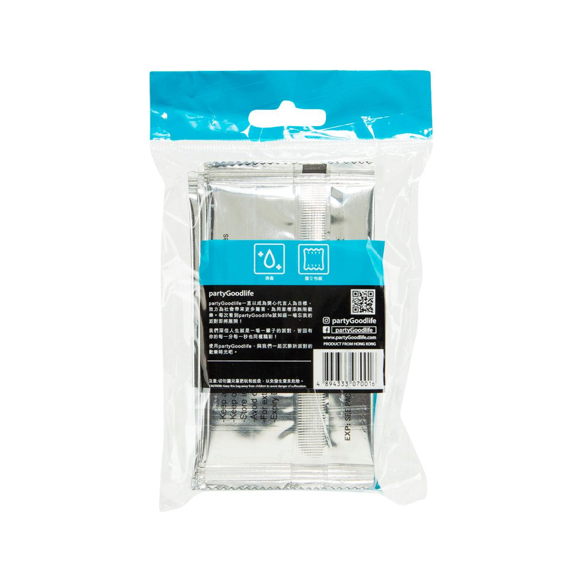 Foil-wrapped alcohol wet towels, 10-count, contents visible in clear wrapper