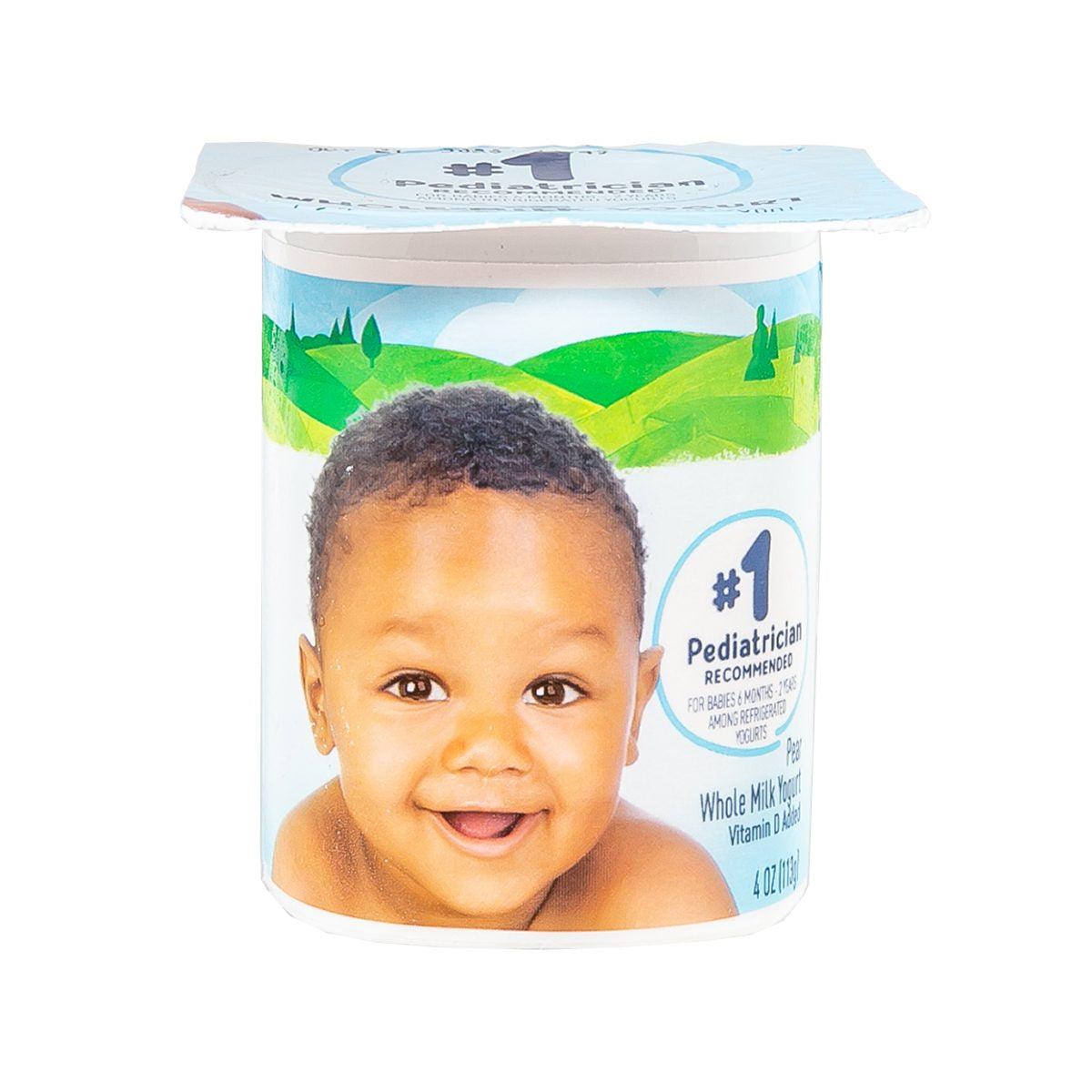 STONYFIELD yogurt cup, plastic container with child face and whole milk label