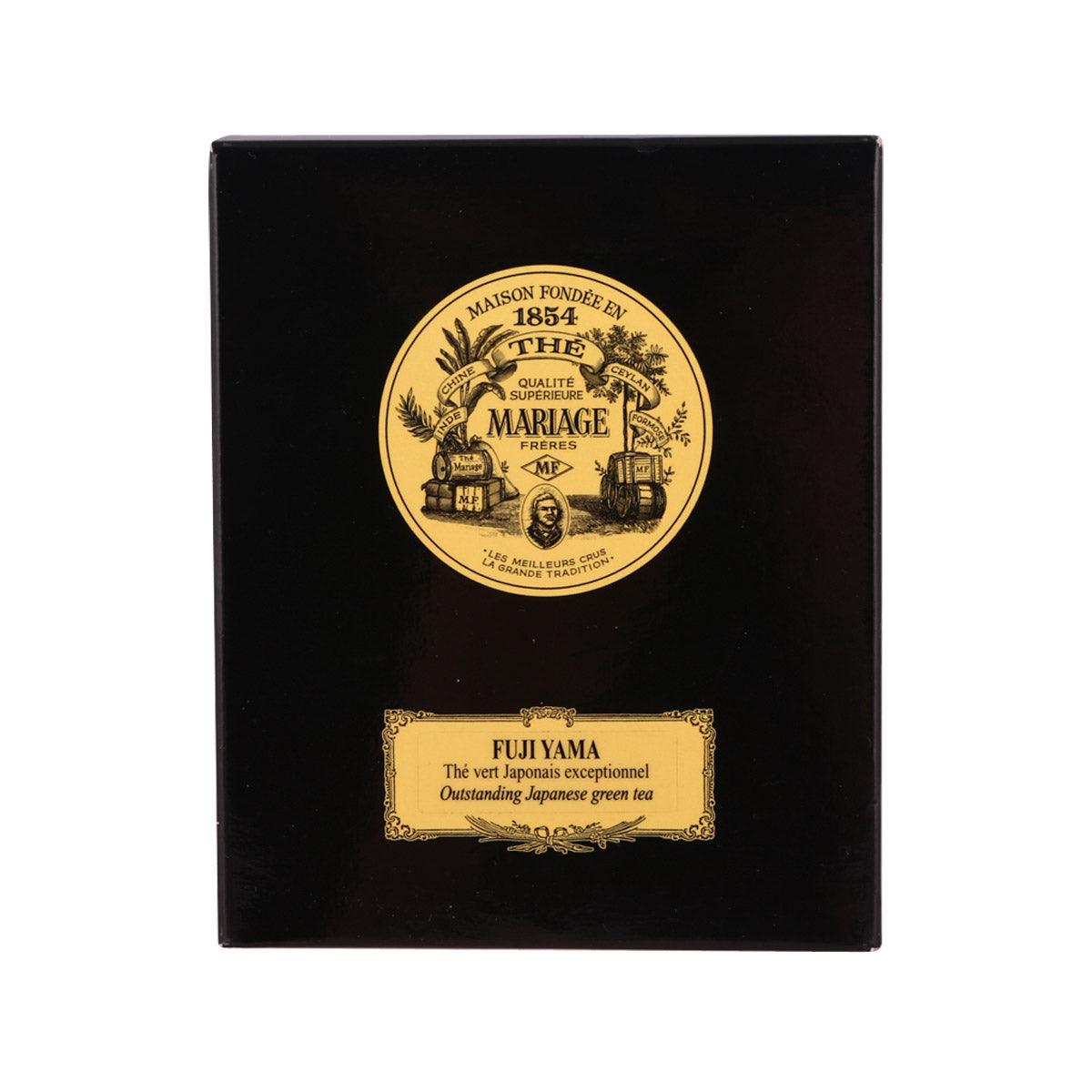 MARIAGE FRERES FujiYama Japanese green tea box, 100g, dark with gold logo
