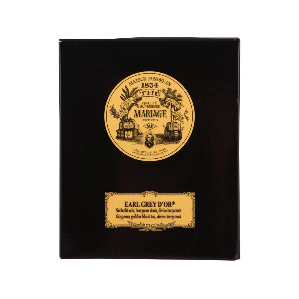 Black tea box with gold MARIAGE FRERES Earl Grey d'Or branding