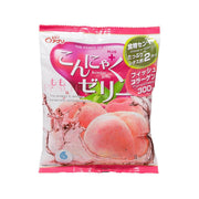 Peach konjac jelly pouch with front label and jelly illustration