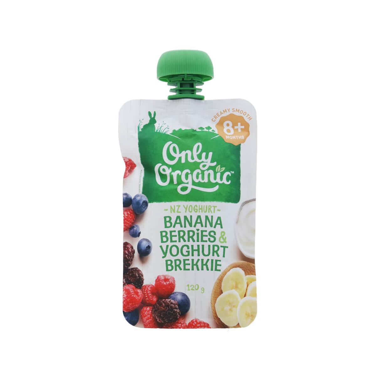 Organic banana berries & yogurt brekkie pouch, green cap, 120 g