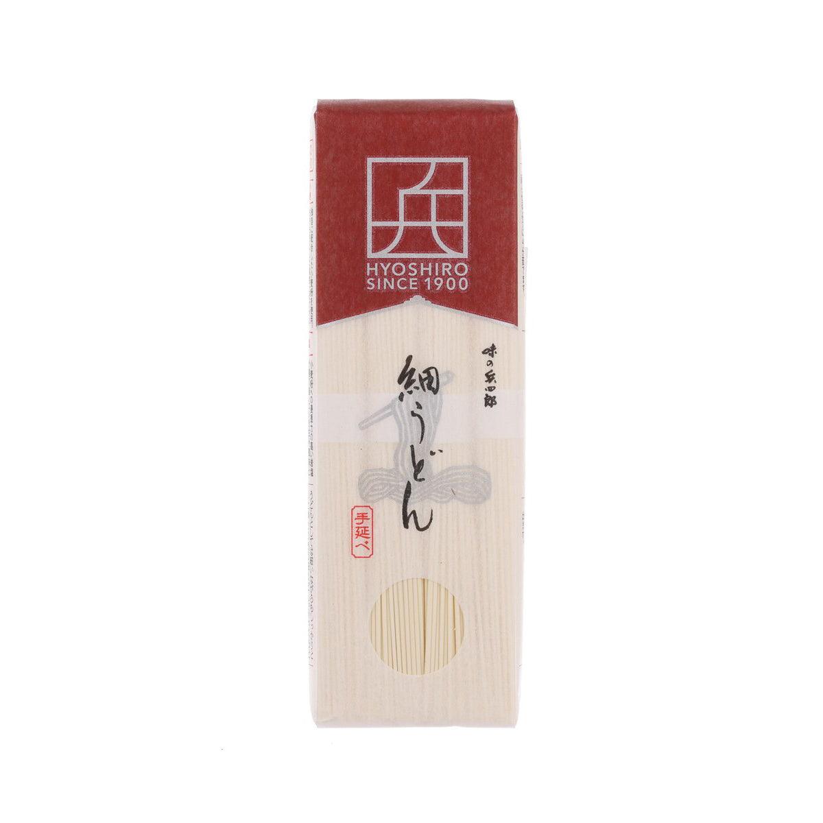 AJINOHYOSHIRO hand-pulled thin udon noodle package, red top and cream front label