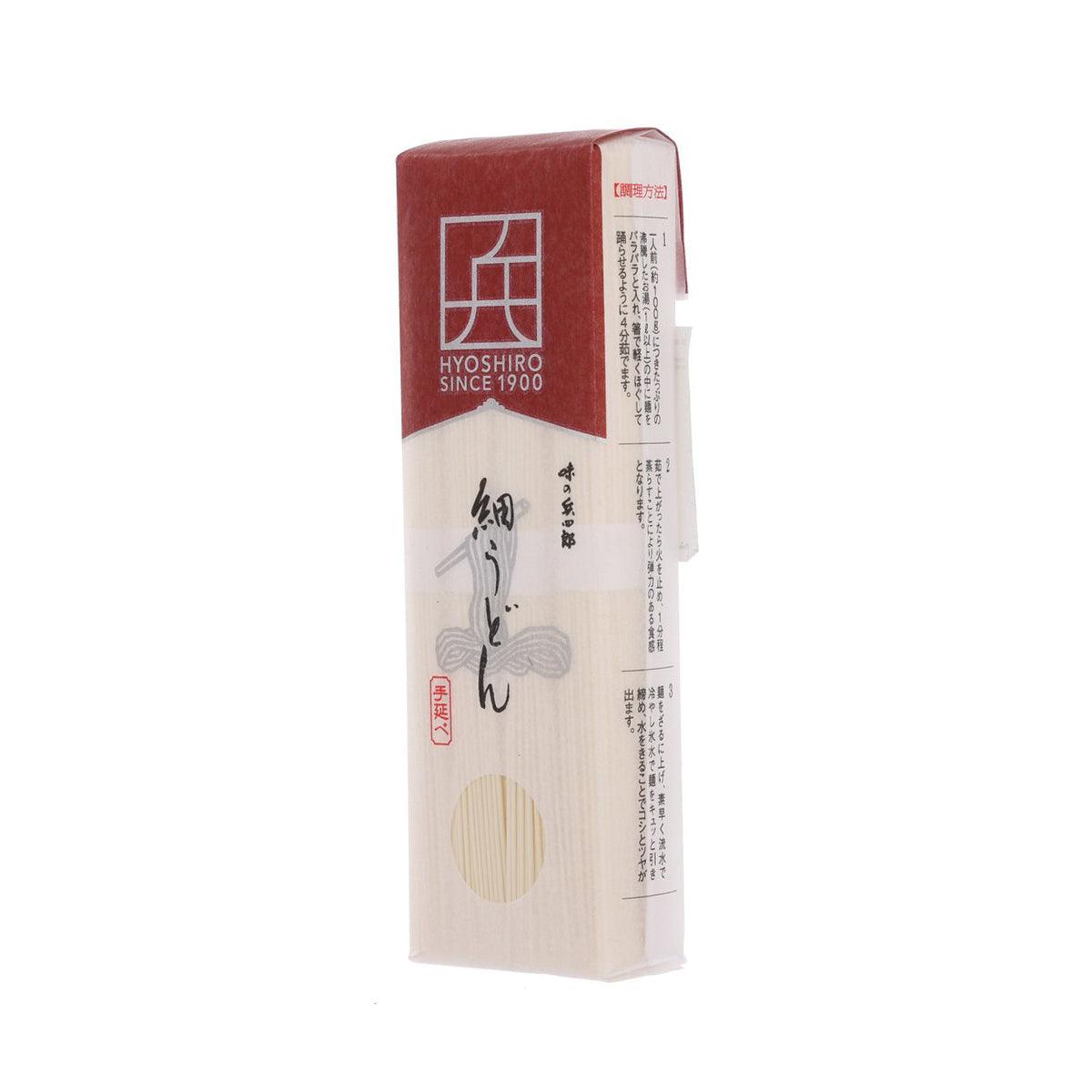 AJINOHYOSHIRO hand-pulled thin udon noodle package with side panel text and barcode